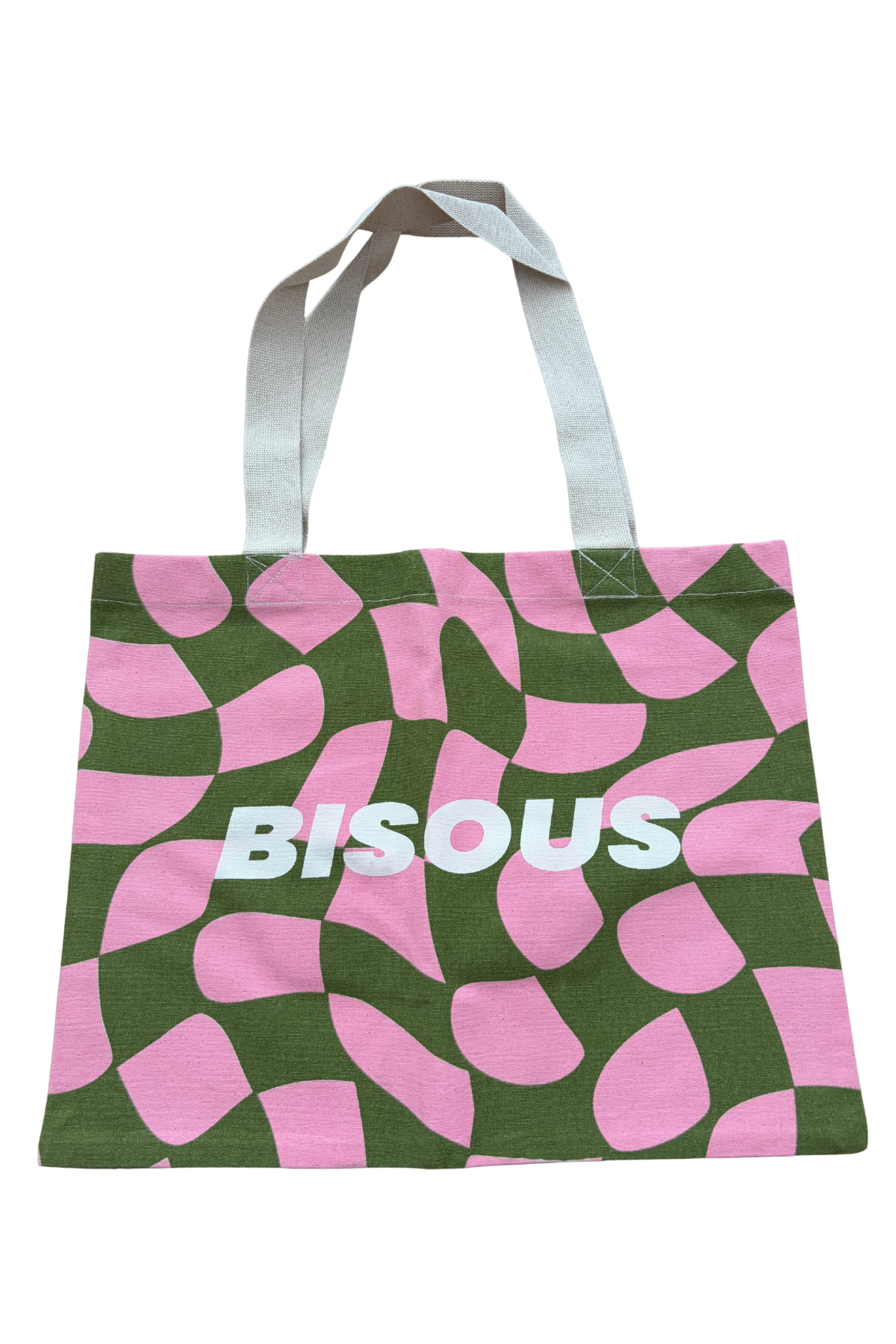 Tote bag vert et rose 'Bisous' motif Damier - PROTOTYPE