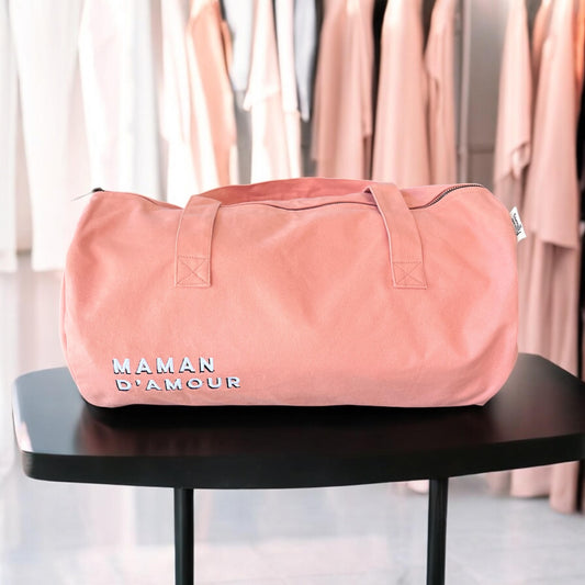 Grand polochon brodé MAMAN D’AMOUR rose