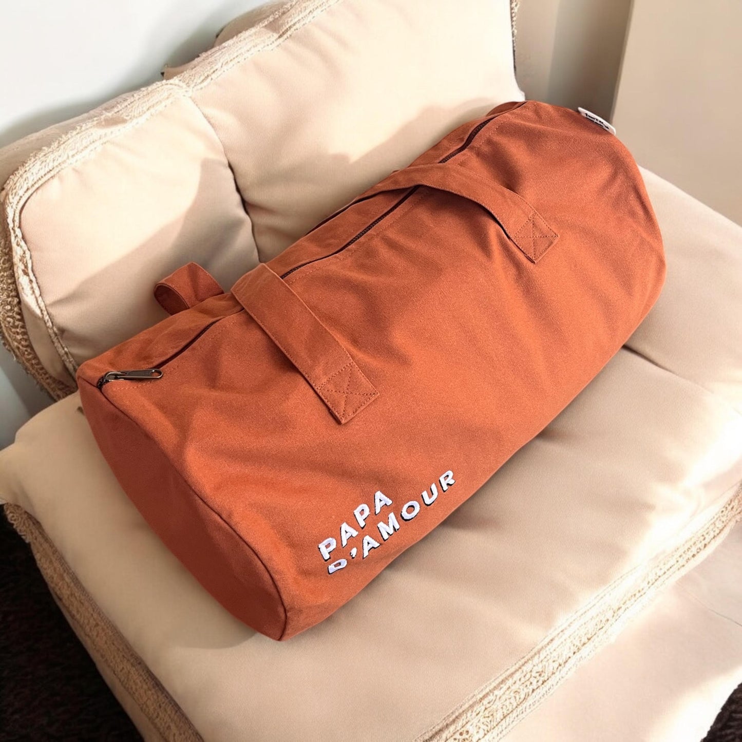 Grand polochon brodé PAPA D’AMOUR cuivre