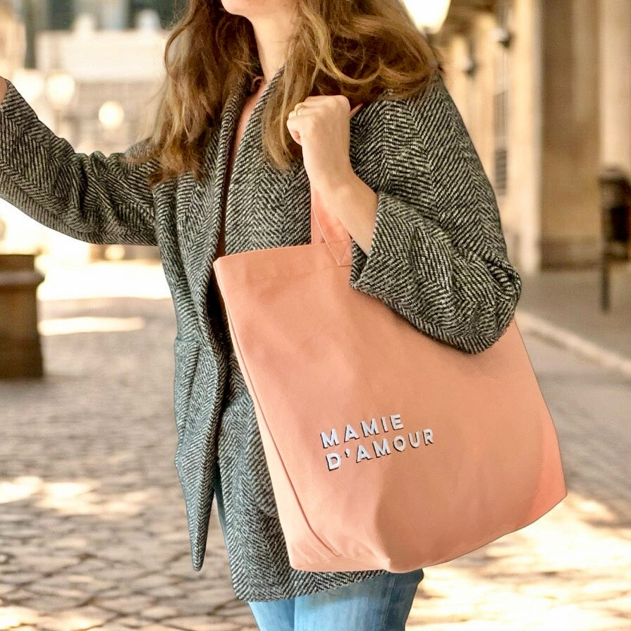 Sac shopping brodé MAMIE D’AMOUR rose