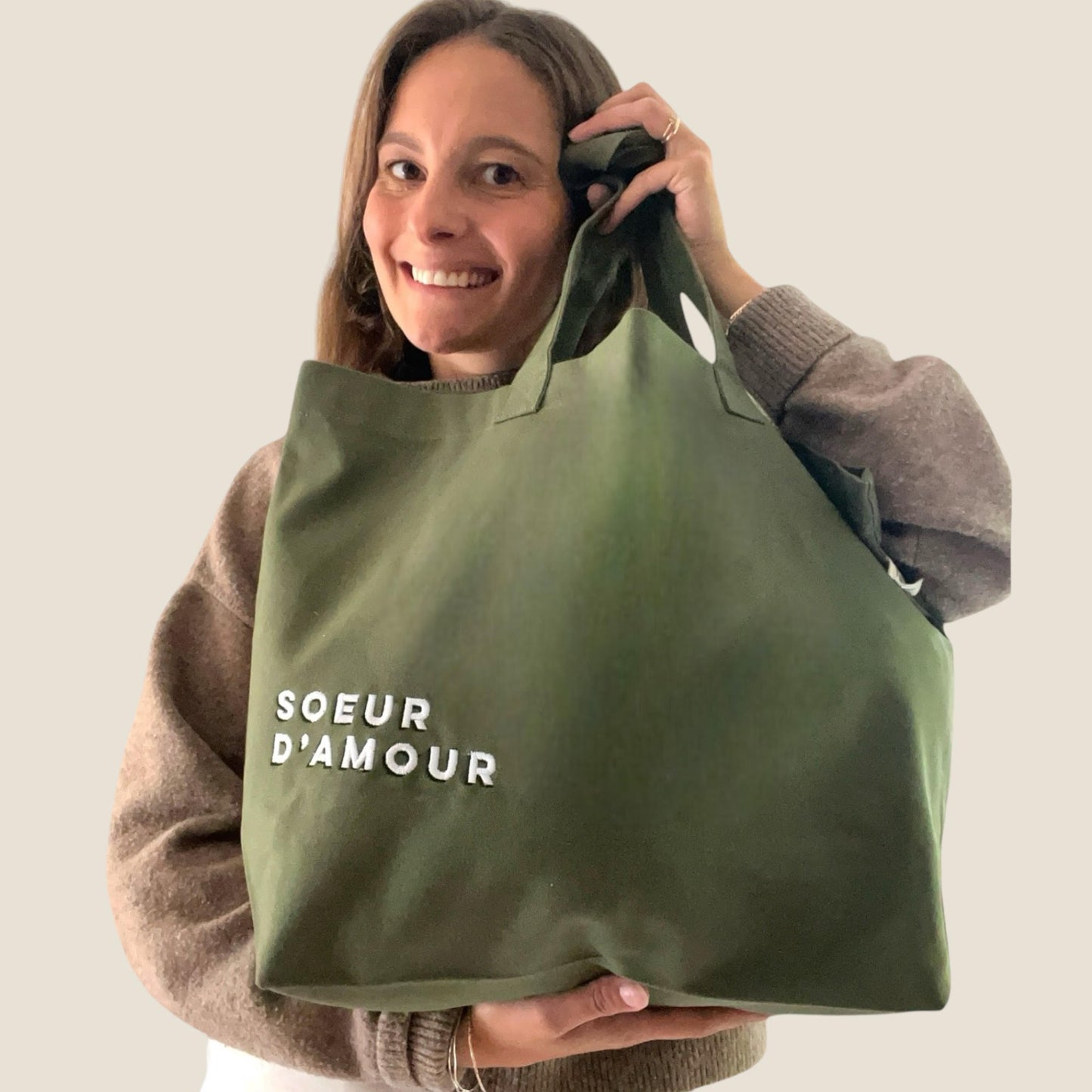 Sac shopping brodé SOEUR D’AMOUR olive