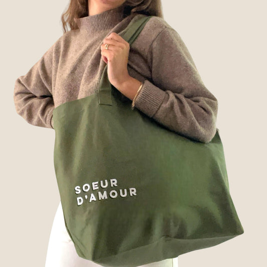 Sac shopping brodé SOEUR D’AMOUR olive