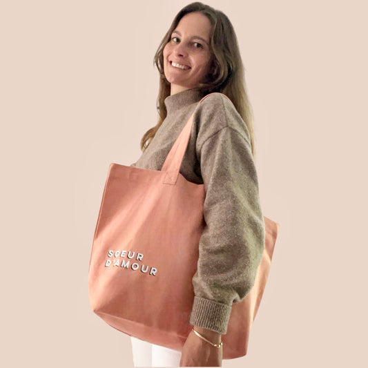 Sac shopping brodé SOEUR D’AMOUR rose