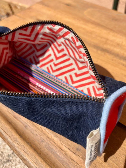 Trousse d'école rouge / bleu marine
