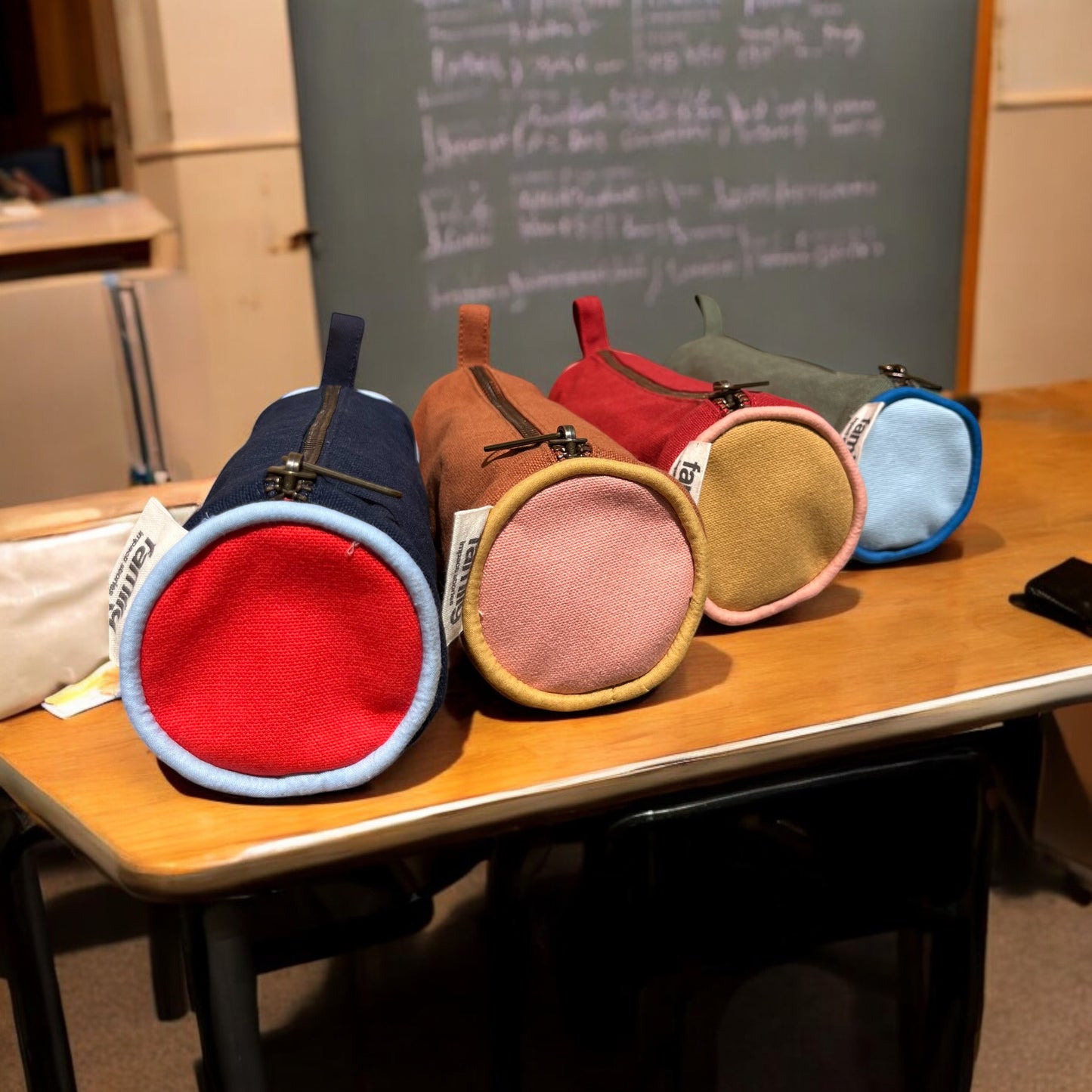 Trousse d'école bleu ciel / vert olive