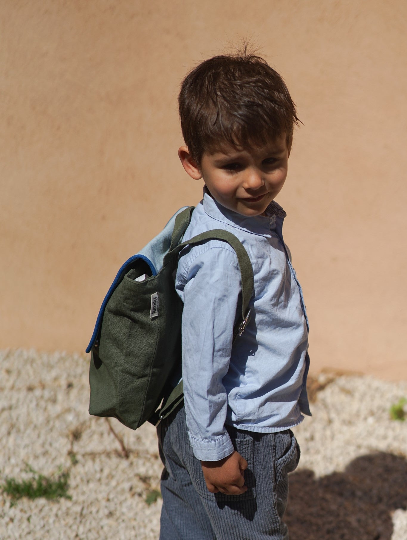SAC A DOS ENFANT RECTANGLE BLEU CIEL / VERT OLIVE