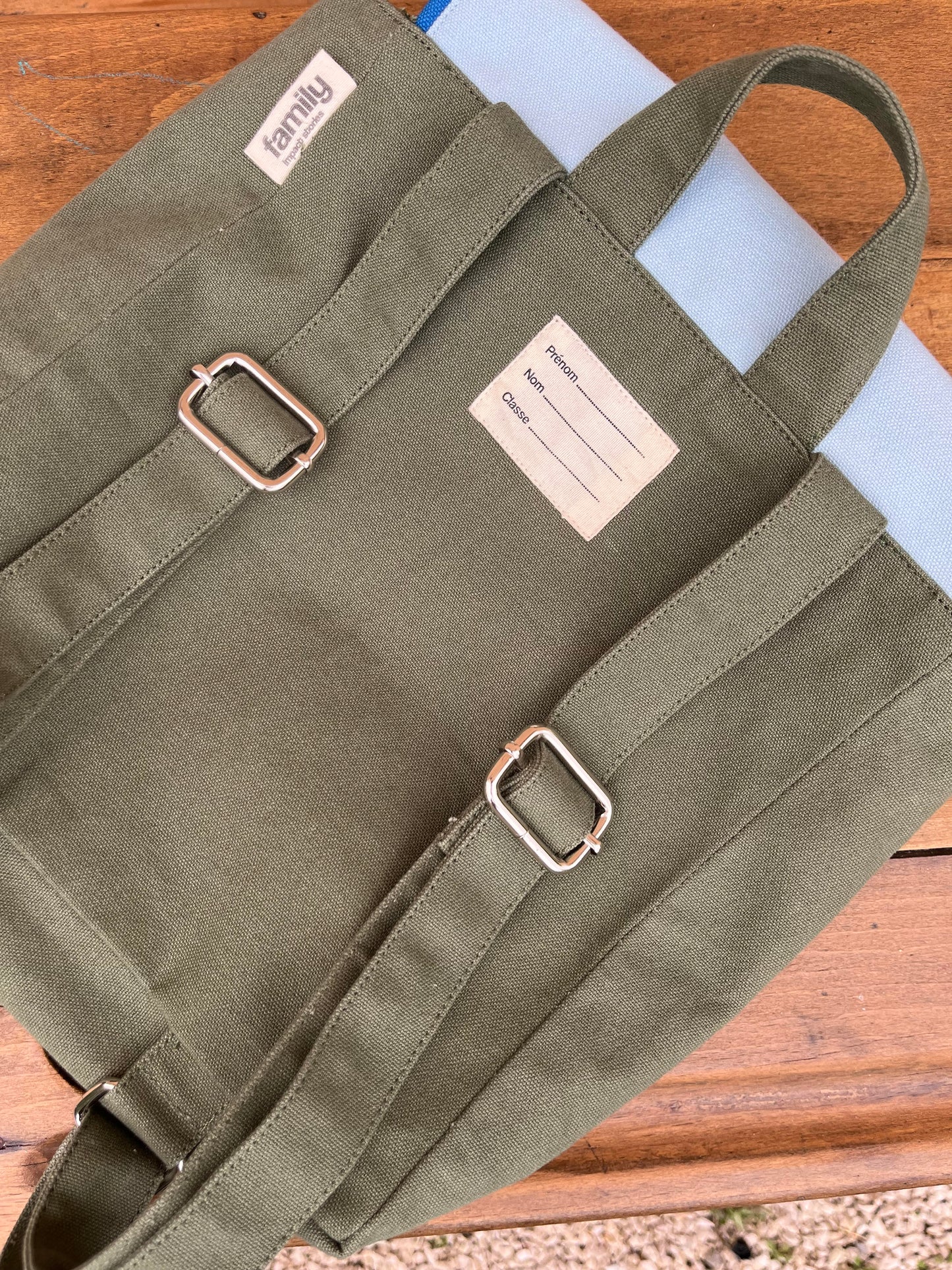SAC A DOS ENFANT RECTANGLE BLEU CIEL / VERT OLIVE