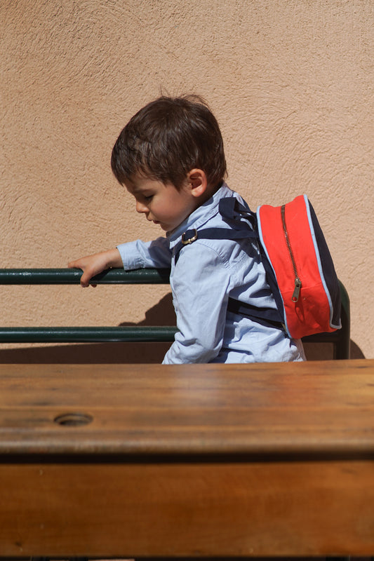 Sac à dos enfant rond rouge / bleu marine