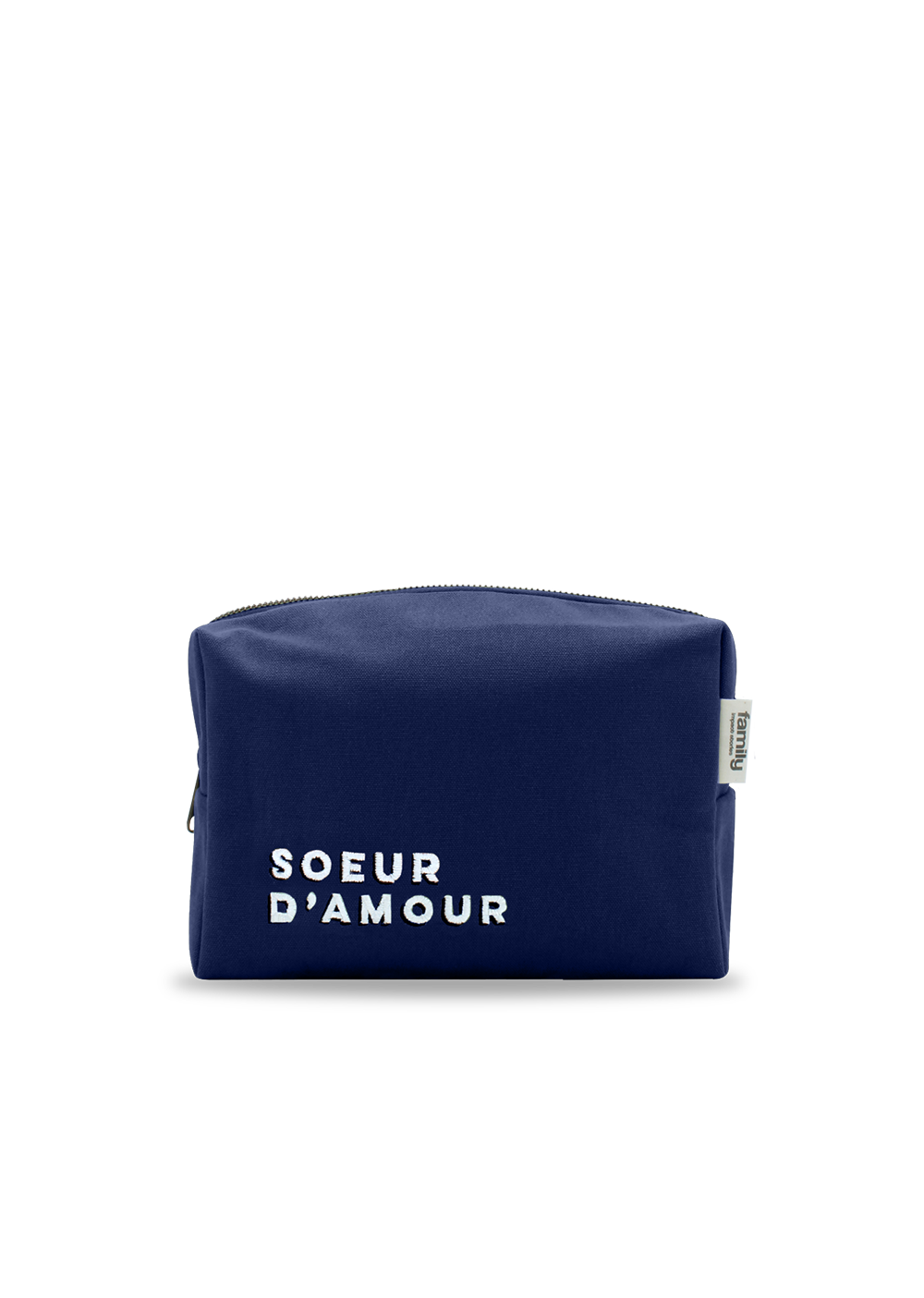 Trousse de toilette brodée SOEUR D’AMOUR bleu marine