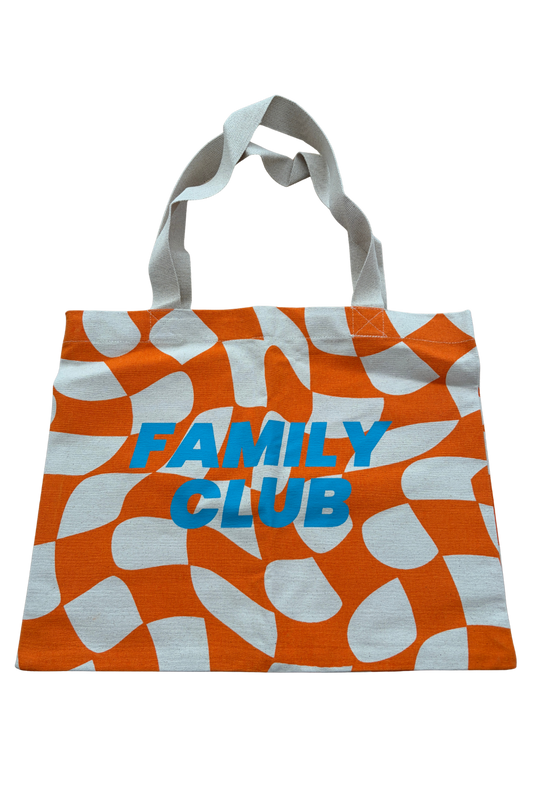 Tote bag orange et bleu 'Family Club' motif damier - PROTOTYPE