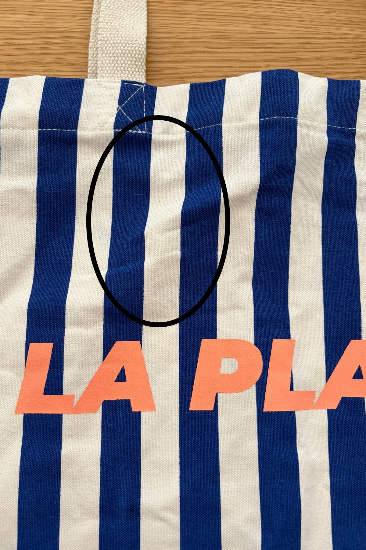 Grand cabas LA PLAGE rayé blanc et bleu - DÉFAUT