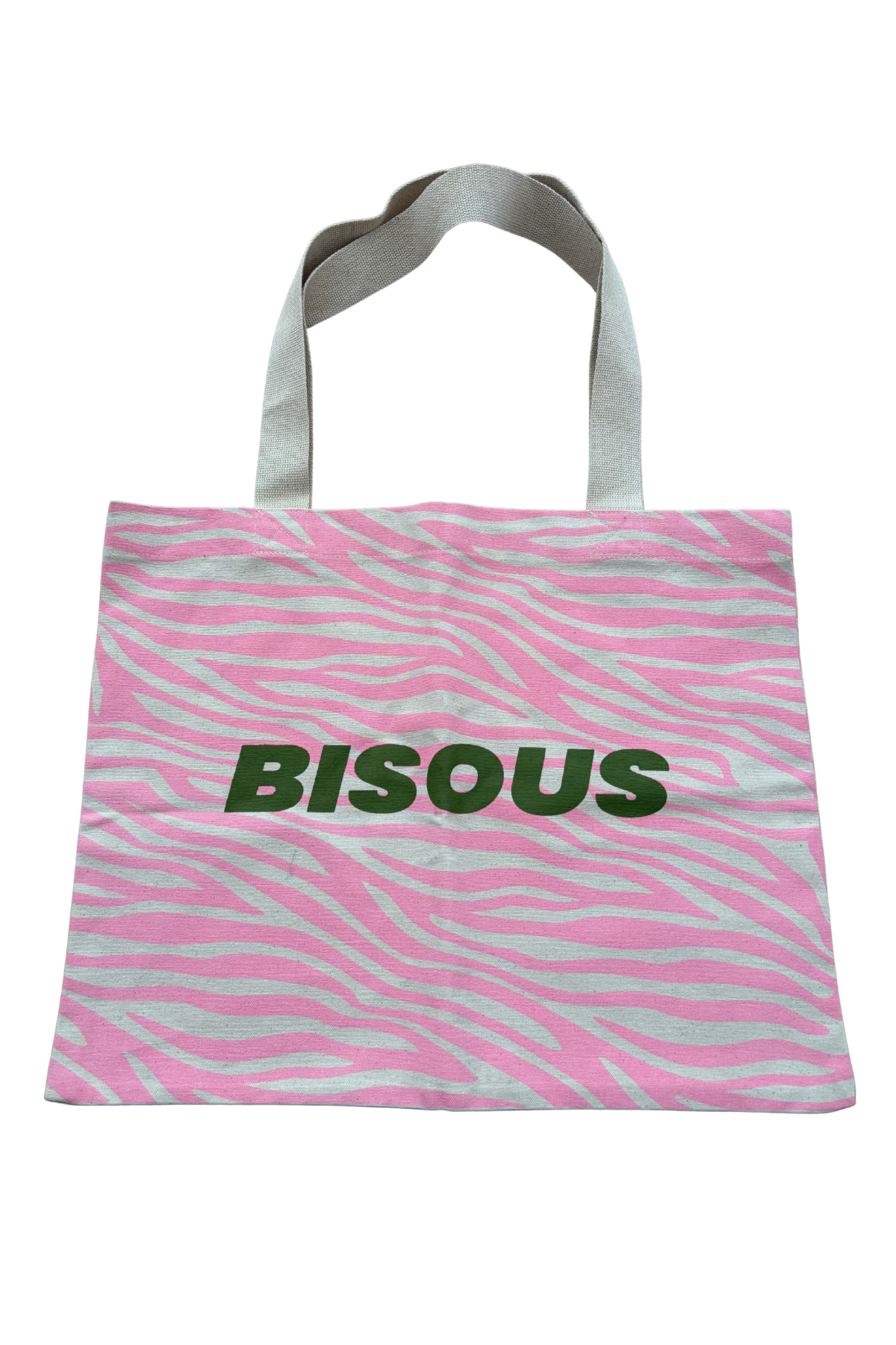 Tote bag vert et rose 'Bisous' motif zèbre - PROTOTYPE