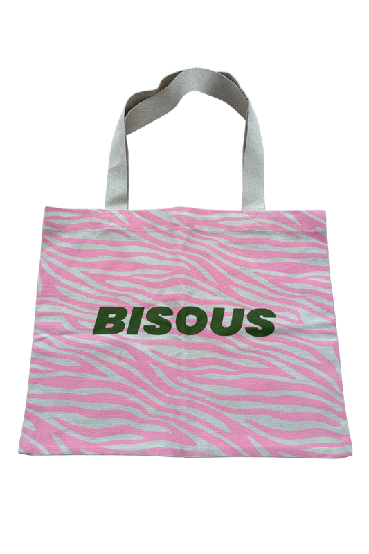 Tote bag vert et rose 'Bisous' motif zèbre - PROTOTYPE