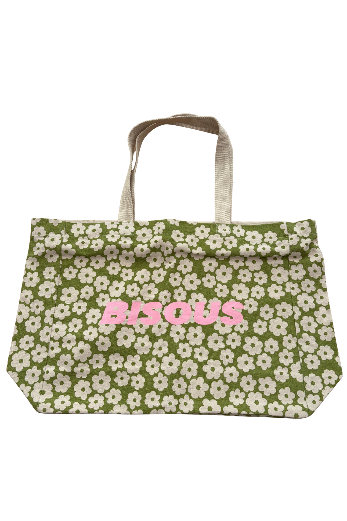 Cabas vert et rose 'Bisous' motif fleurs - PROTOTYPE