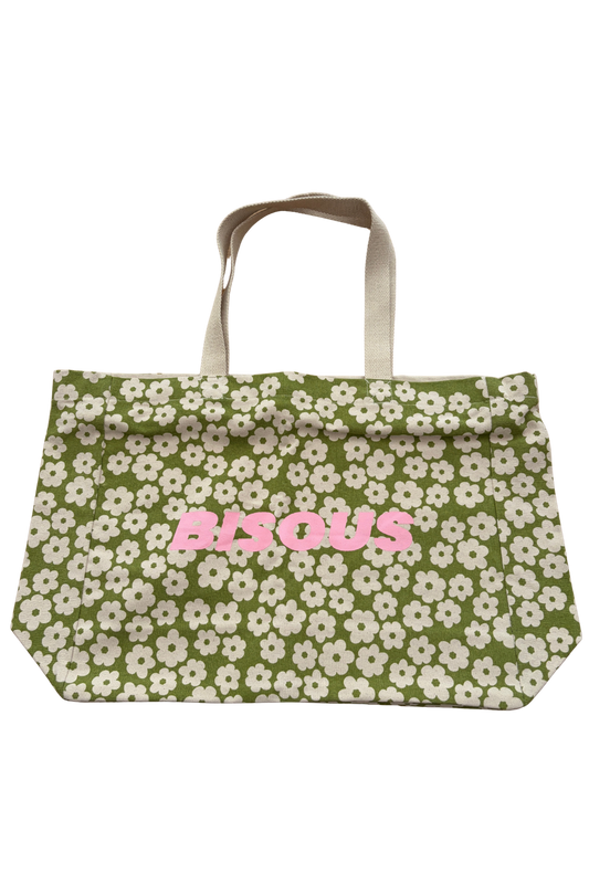 Cabas vert et rose 'Bisous' motif fleurs - PROTOTYPE