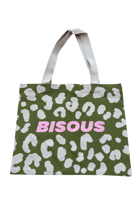 Tote bag vert et rose 'Bisous' motif Léopard - PROTOTYPE