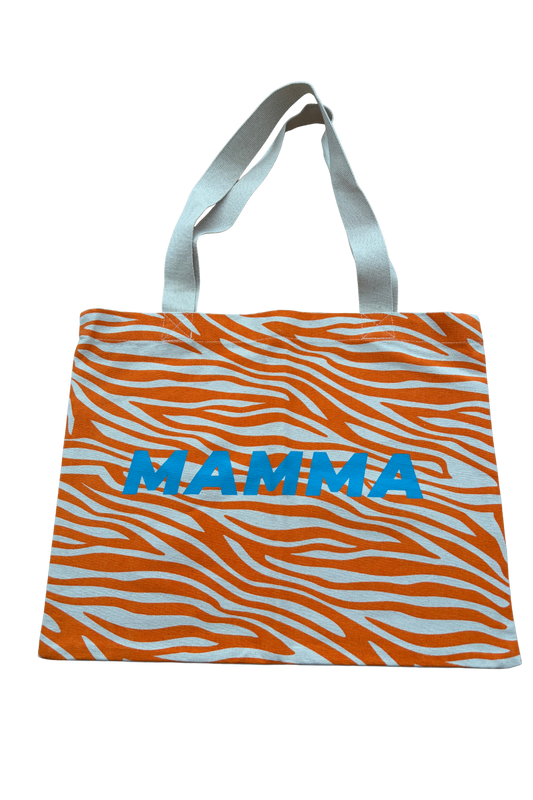 Tote bag orange et bleu 'Mamma' motif zèbre - PROTOTYPE