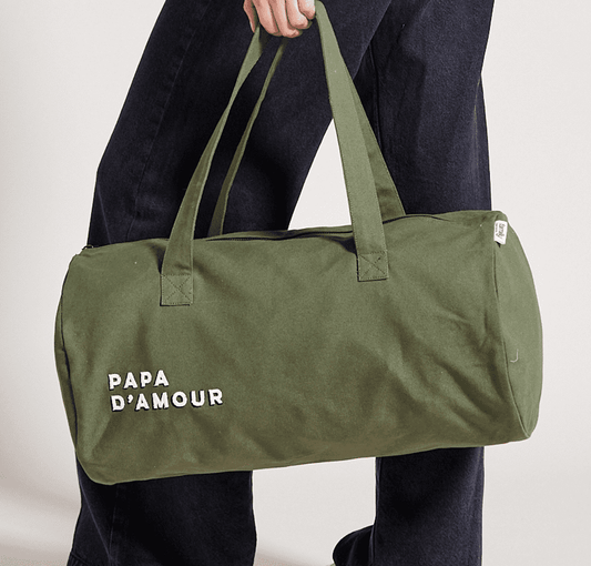 Grand polochon brodé PAPA D’AMOUR olive