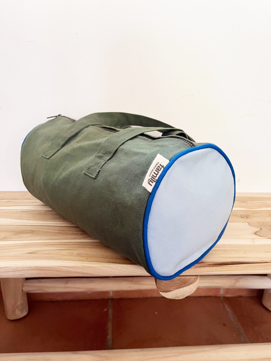 Mini polochon enfant bleu ciel / vert olive