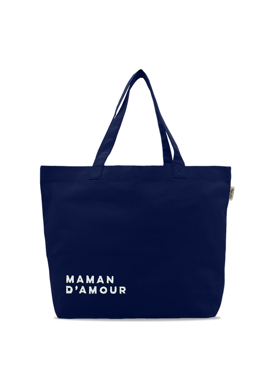 Sac shopping brodé MAMAN D’AMOUR bleu marine