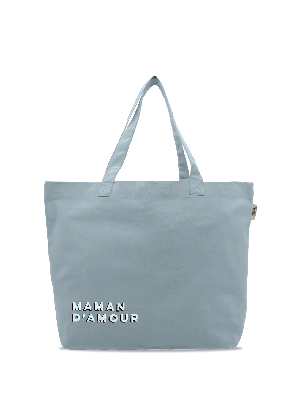 Sac shopping brodé MAMAN D’AMOUR bleu ciel