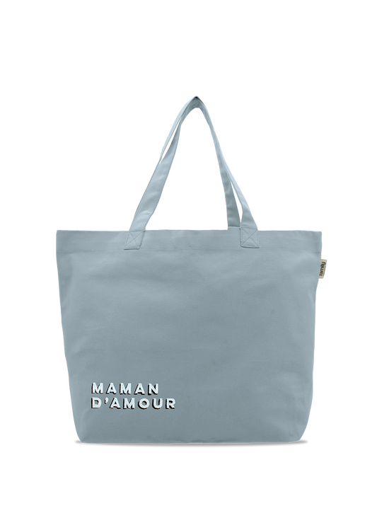 Sac shopping brodé MAMAN D’AMOUR bleu ciel