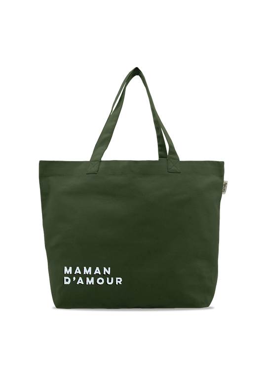 Sac shopping brodé MAMAN D’AMOUR olive