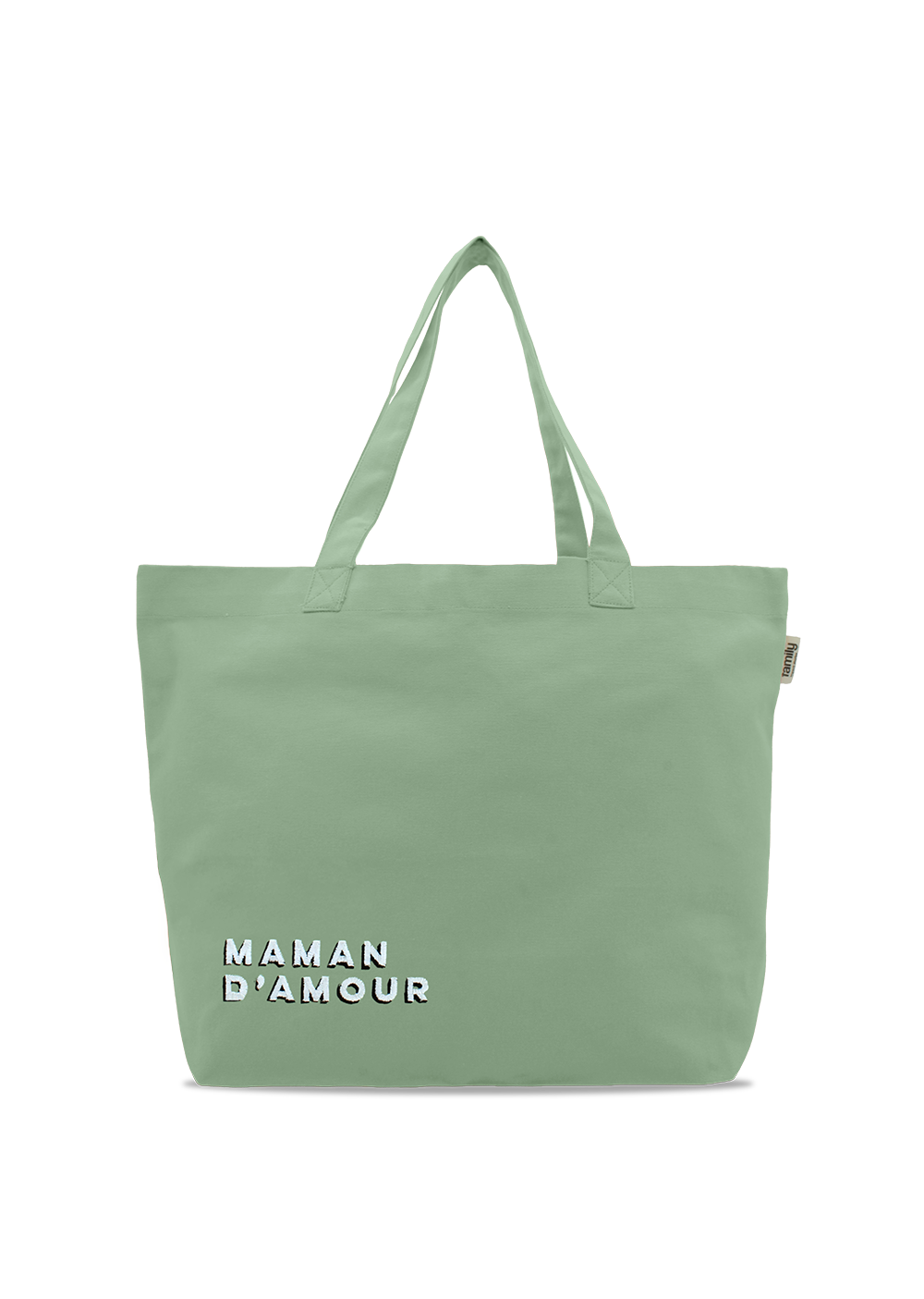 Sac shopping brodé MAMAN D’AMOUR vert d'eau