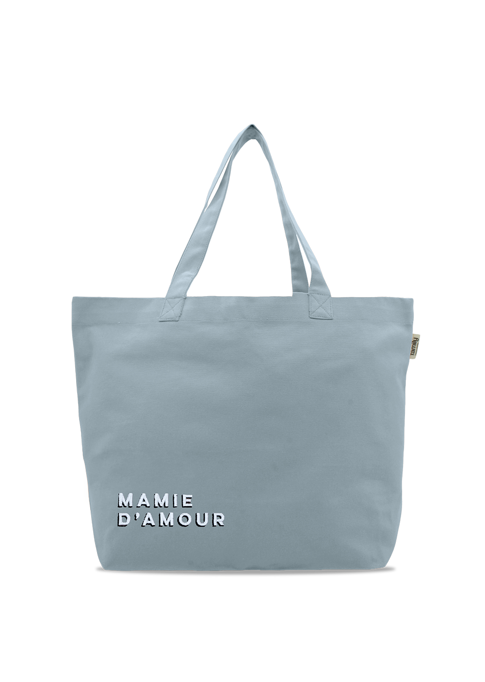 Sac shopping brodé MAMIE D’AMOUR bleu ciel