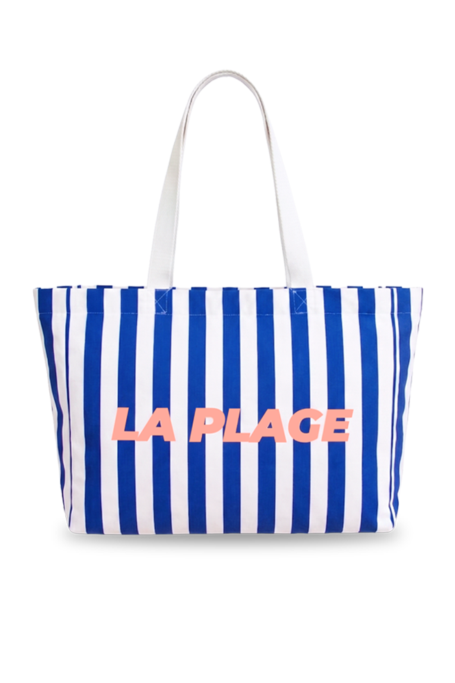 Grand cabas LA PLAGE rayé blanc et bleu