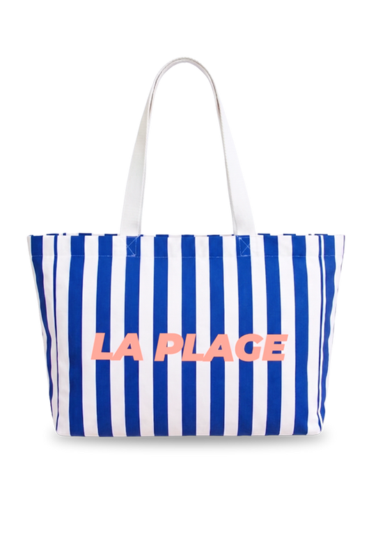 Grand cabas LA PLAGE rayé blanc et bleu