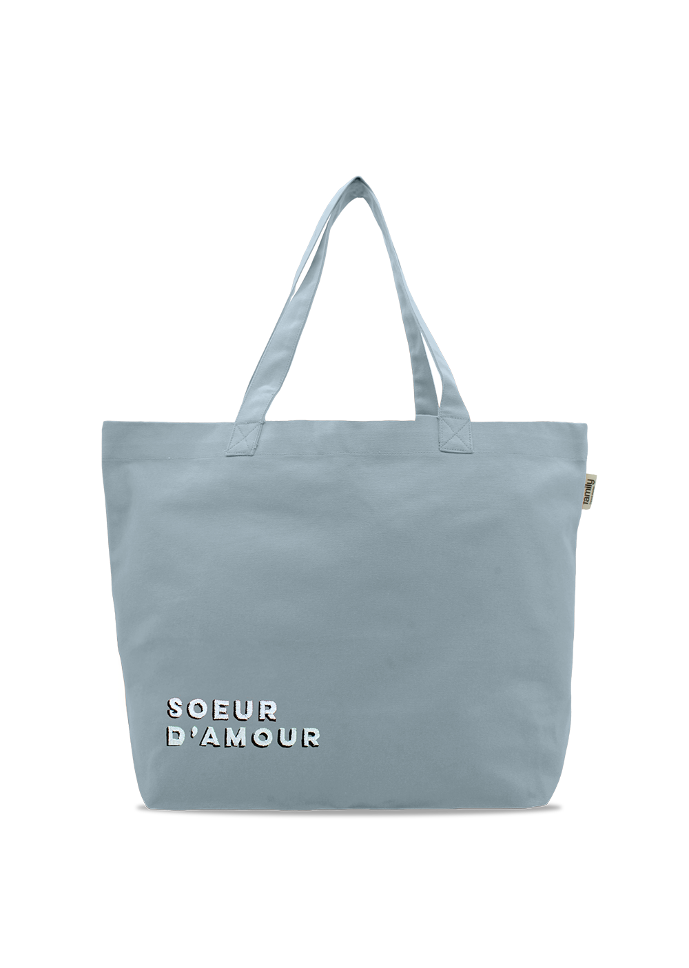 Sac shopping brodé SOEUR D’AMOUR bleu ciel