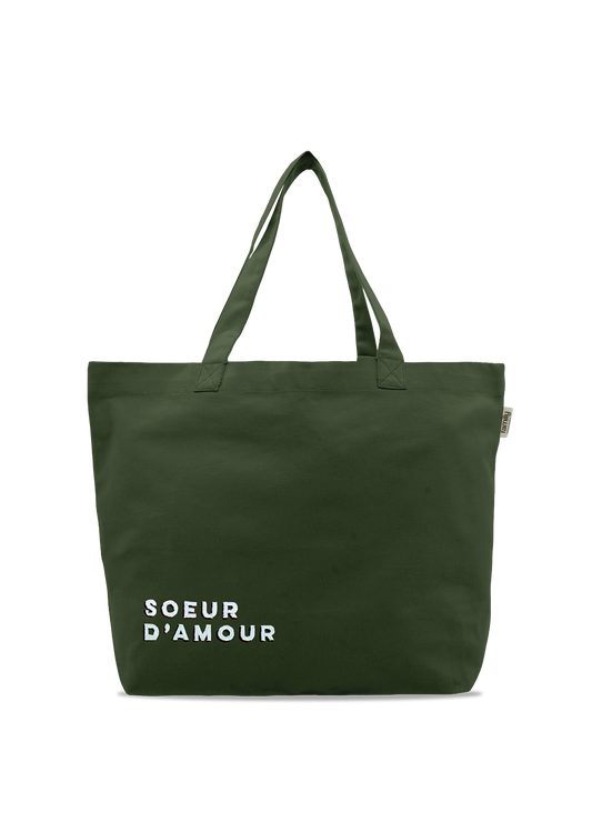 Sac shopping brodé SOEUR D’AMOUR olive