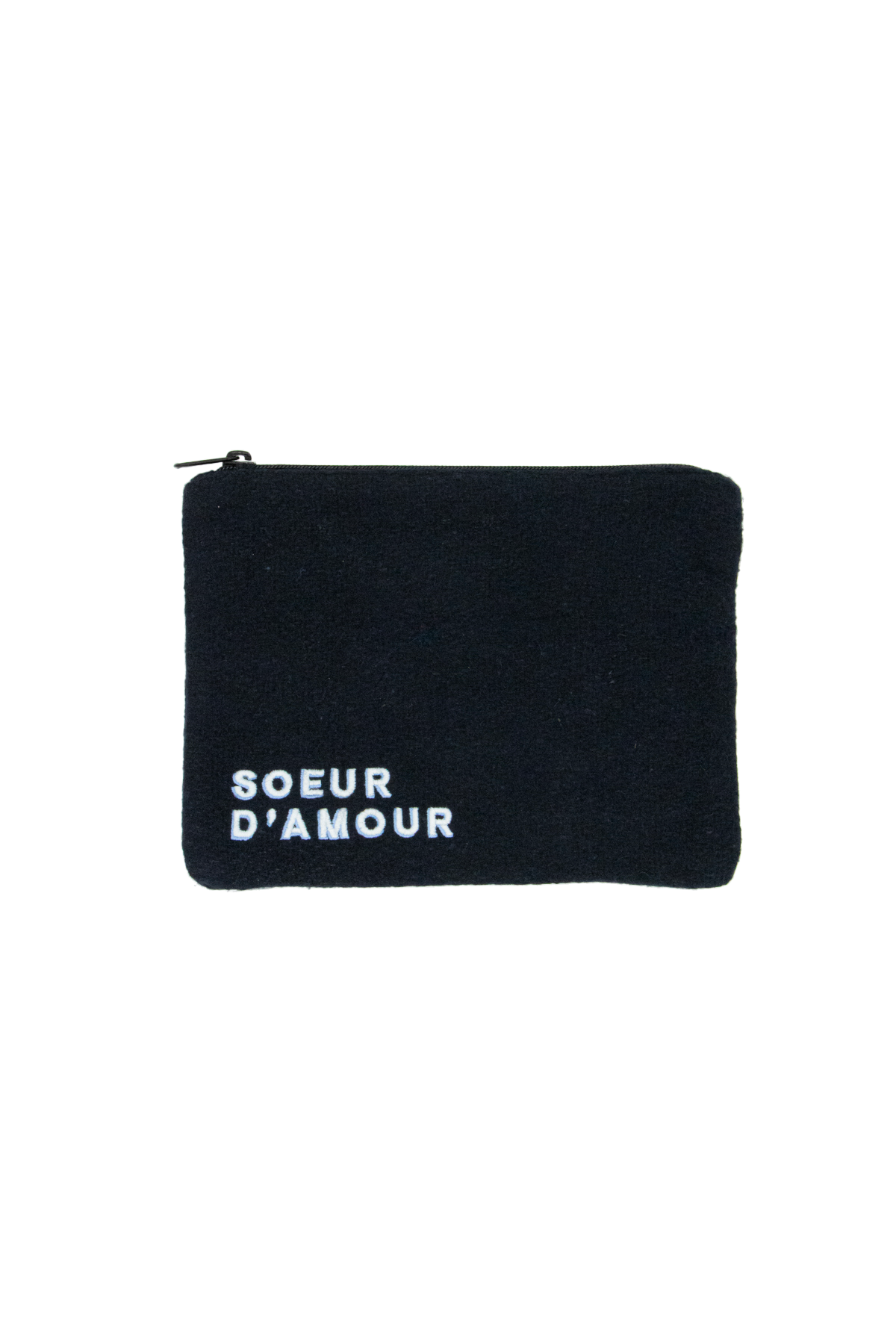 Trousse en laine brodée 'soeur d'amour' Navy