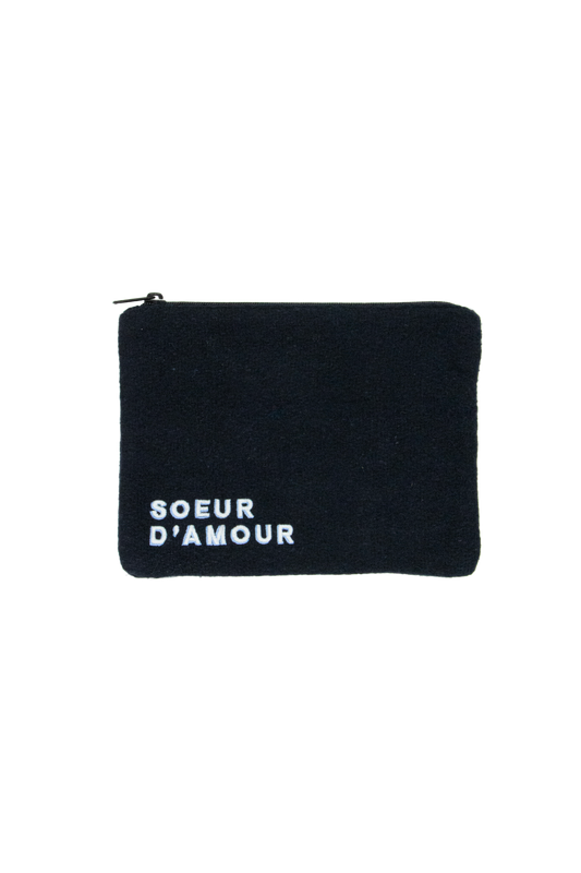 Trousse en laine brodée 'soeur d'amour' Navy
