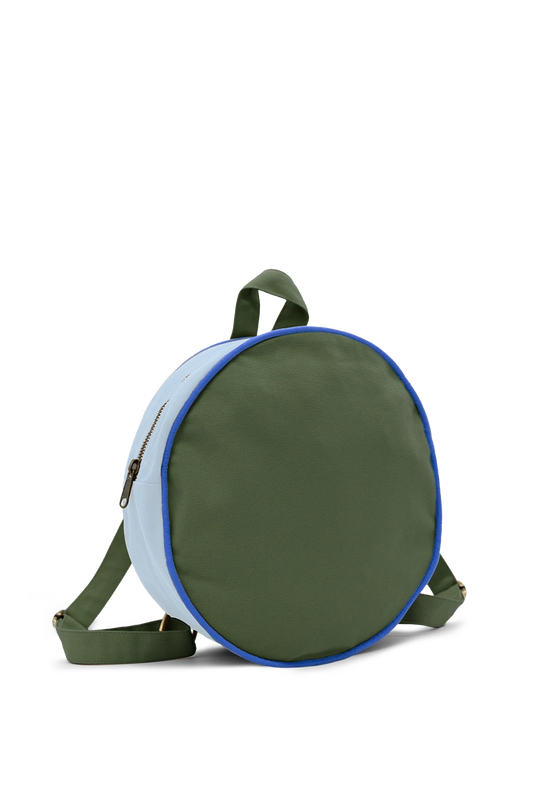 Sac à dos enfant rond bleu ciel / vert olive