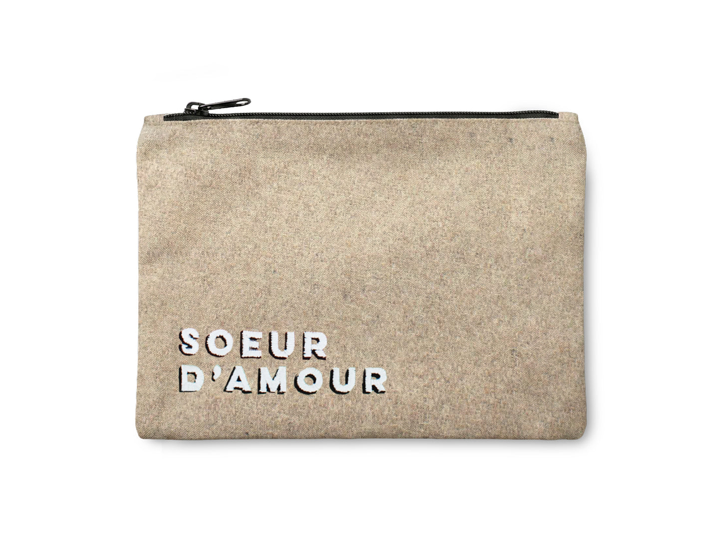 Trousse en laine brodée 'soeur d'amour'