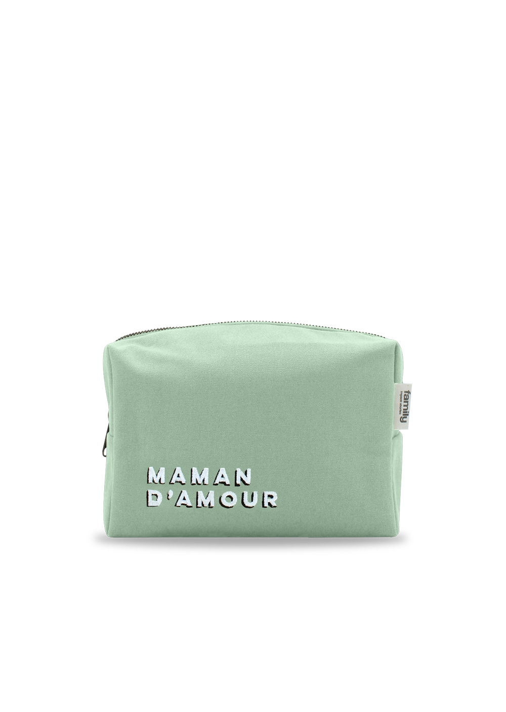 Trousse de toilette brodée MAMAN D’AMOUR vert d'eau