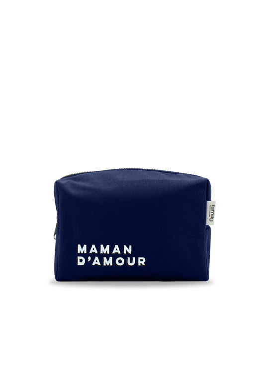 Trousse de toilette brodée MAMAN D’AMOUR bleu marine