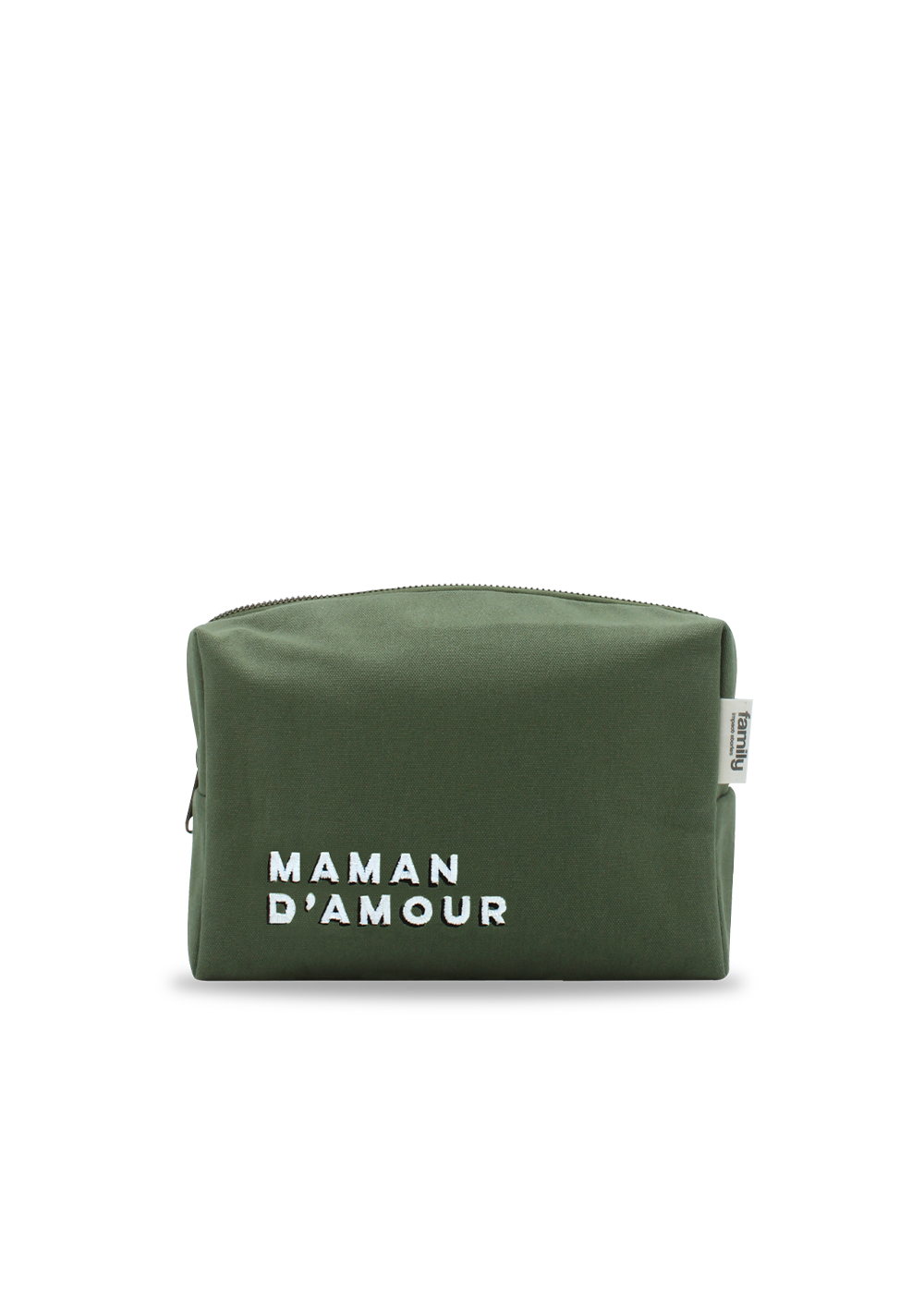 Trousse de toilette brodée MAMAN D’AMOUR olive