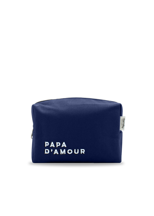 Trousse de toilette brodée PAPA D’AMOUR bleu marine