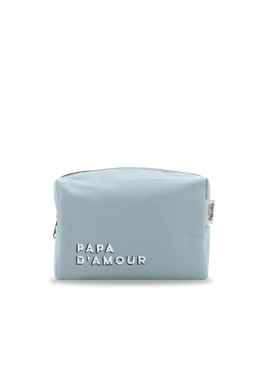 Trousse de toilette brodée PAPA D’AMOUR bleu ciel