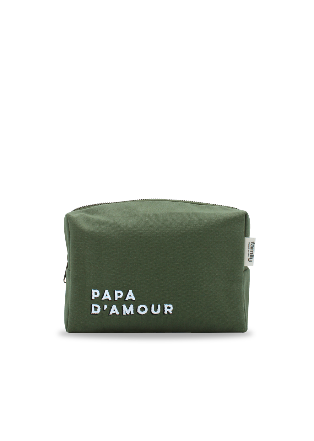 Trousse de toilette brodée PAPA D’AMOUR olive