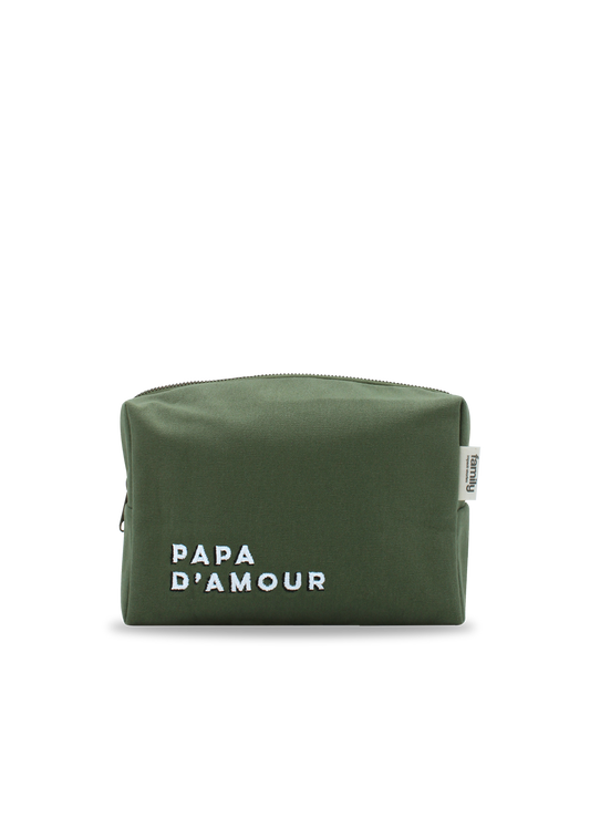 Trousse de toilette brodée PAPA D’AMOUR olive