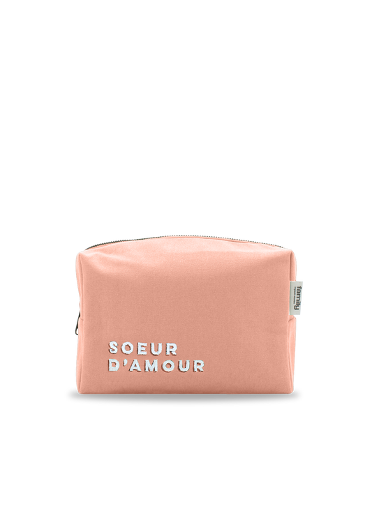 Trousse de toilette brodée SOEUR D’AMOUR rose