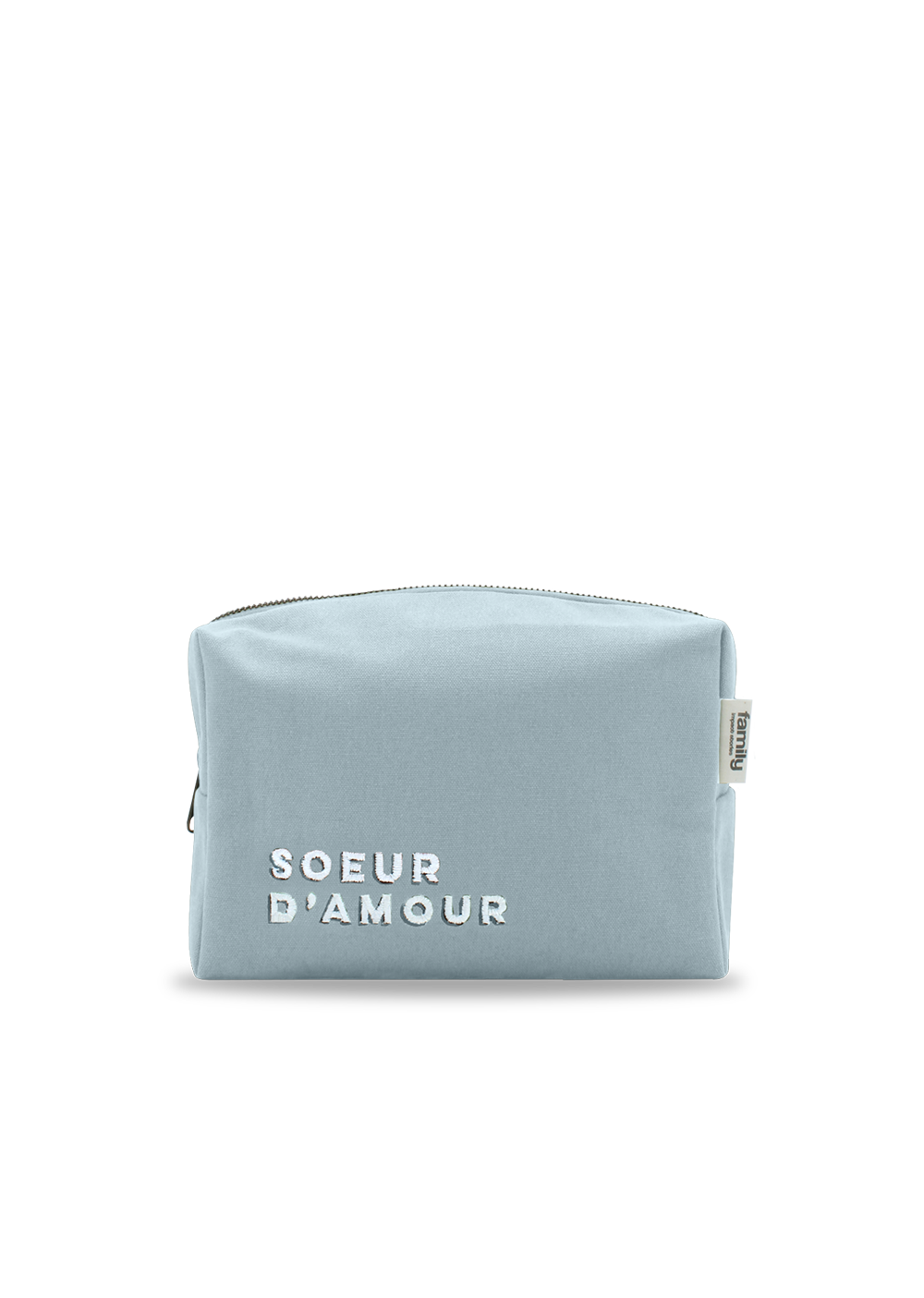 Trousse de toilette brodée SOEUR D’AMOUR bleu ciel