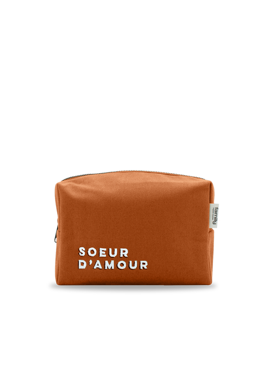 Trousse de toilette brodée SOEUR D’AMOUR cuivre