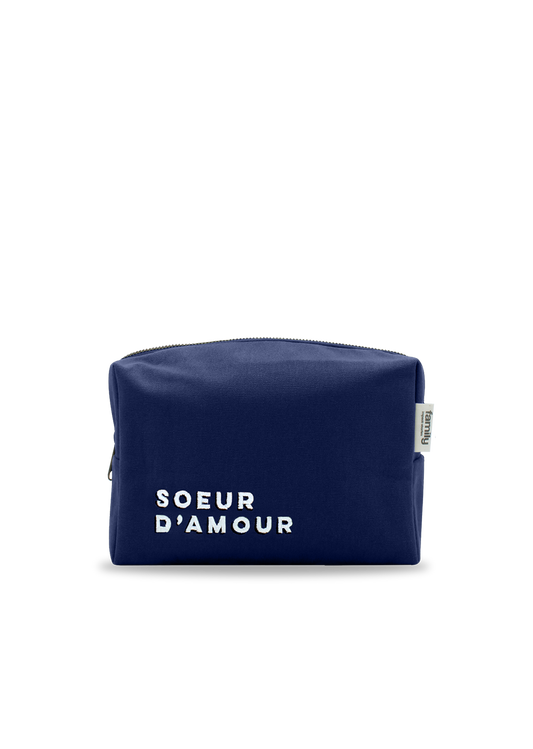Trousse de toilette brodée SOEUR D’AMOUR bleu marine