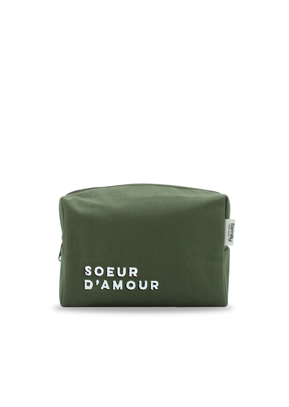 Trousse de toilette brodée SOEUR D’AMOUR olive