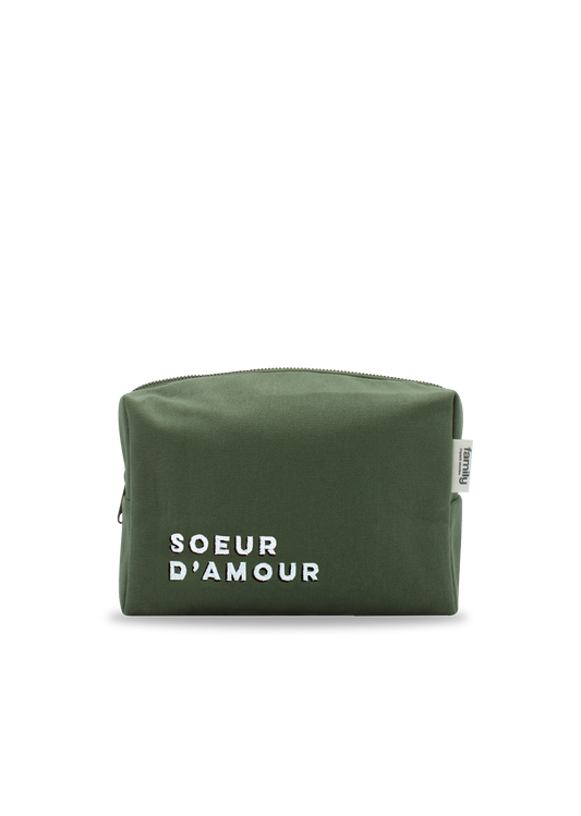 Trousse de toilette brodée SOEUR D’AMOUR olive